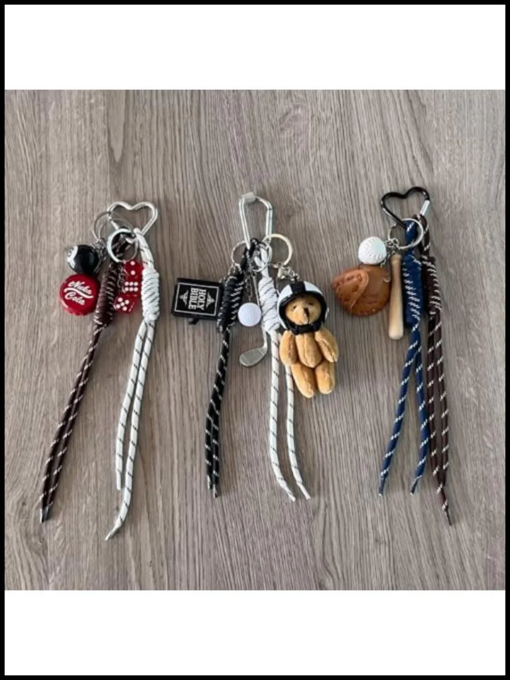 Y2K Tote Bag Charm Keychain - 8 Ball Strawberry Rope Pendant, Handbag Accessory